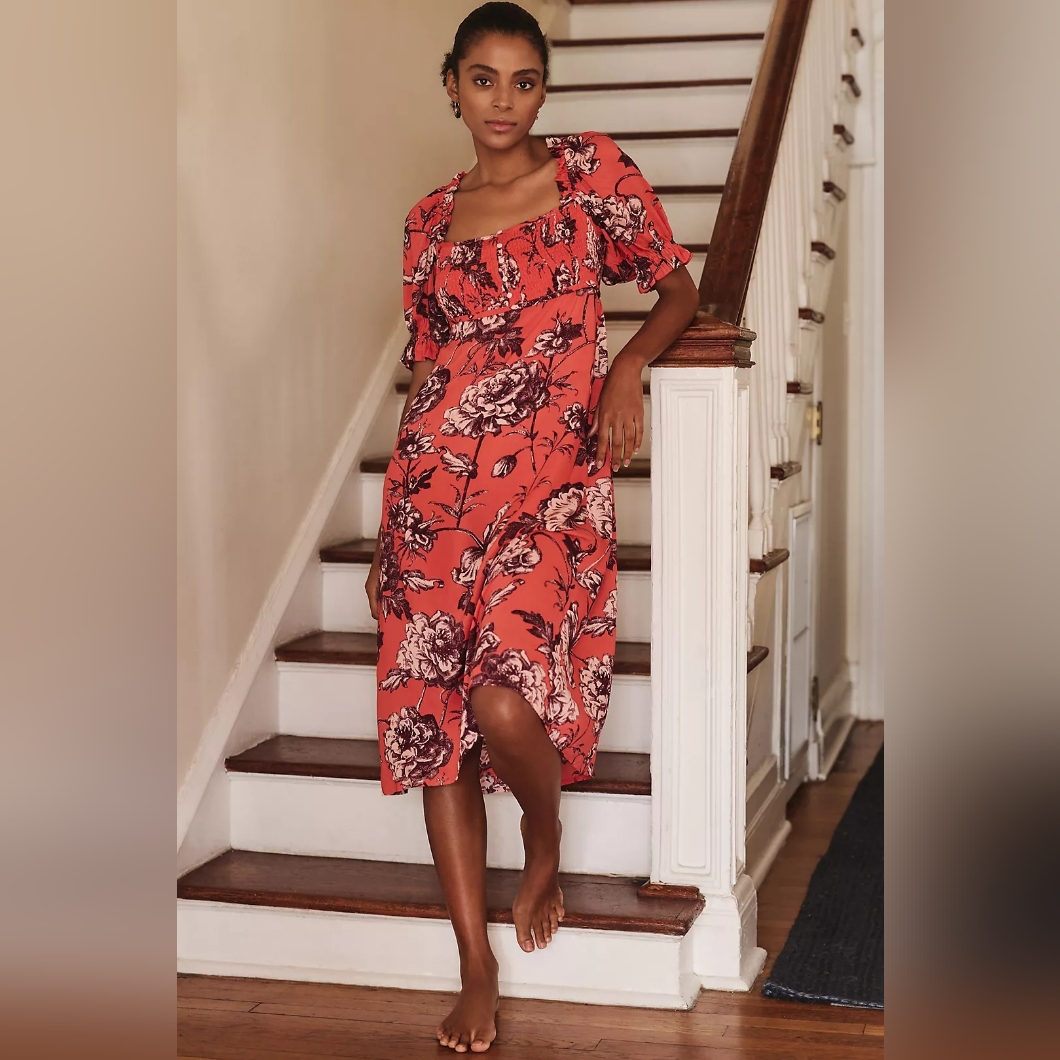 Anthropologie Puff-Sleeve Smocked Dress